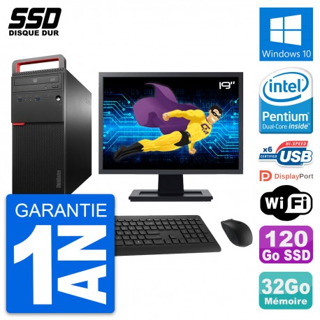 PC Tour Lenovo M700 Ecran 19" Intel G4400 RAM 32Go SSD 120Go Windows 10 Wifi