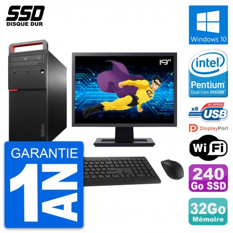 PC Tour Lenovo M700 Ecran 19" Intel G4400 RAM 32Go SSD 240Go Windows 10 Wifi
