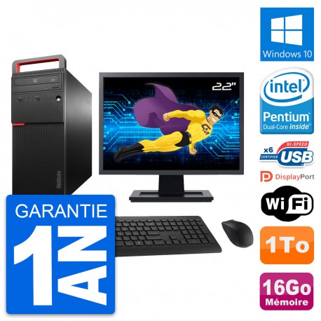 PC Tour Lenovo M700 Ecran 22" Intel G4400 RAM 16Go Disque 1To Windows 10 Wifi