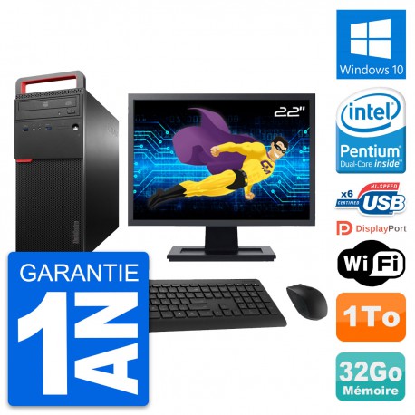 PC Tour Lenovo M700 Ecran 22" Intel G4400 RAM 32Go Disque 1To Windows 10 Wifi