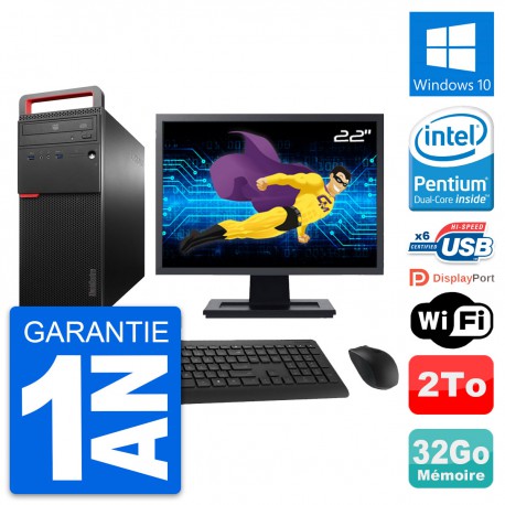 PC Tour Lenovo M700 Ecran 22" Intel G4400 RAM 32Go Disque 2To Windows 10 Wifi