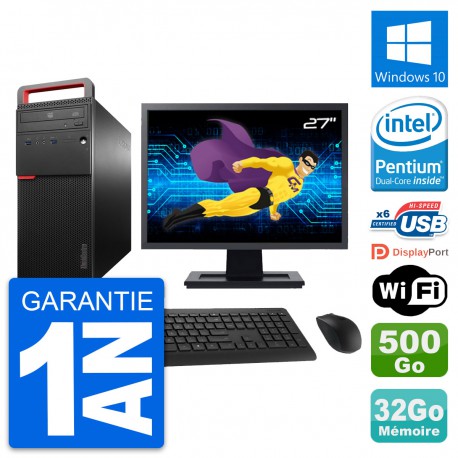 PC Tour Lenovo M700 Ecran 27" Intel G4400 RAM 32Go Disque 500Go Windows 10 Wifi