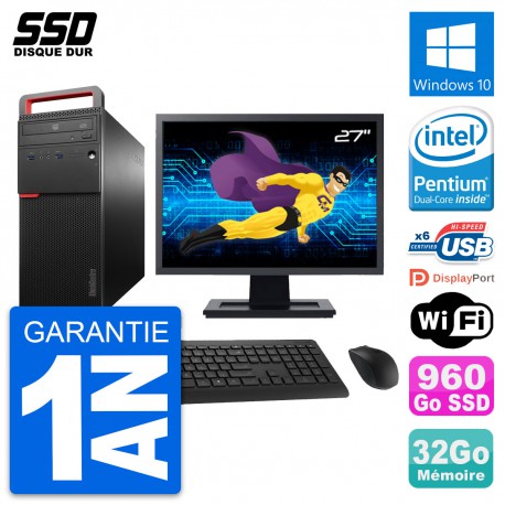 PC Tour Lenovo M700 Ecran 27" Intel G4400 RAM 32Go SSD 960Go Windows 10 Wifi