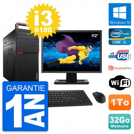 PC Tour Lenovo M700 Ecran 19" Intel i3-6100 RAM 32Go Disque 1To Windows 10 Wifi