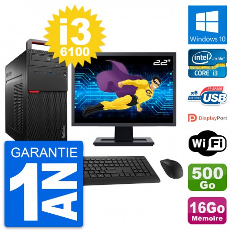 PC Tour Lenovo M700 Ecran 22" Core i3-6100 RAM 16Go Disque 500Go Windows 10 Wifi
