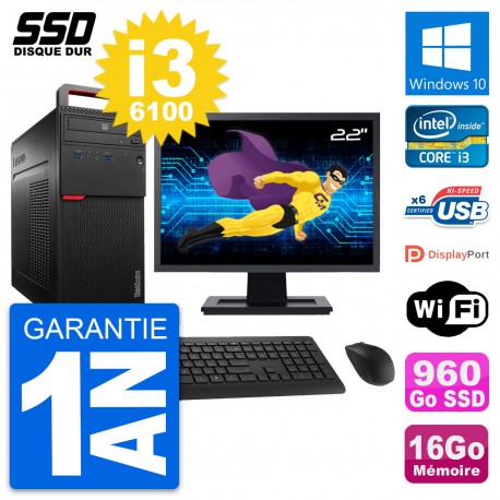PC Tour Lenovo M700 Ecran 22" Intel i3-6100 RAM 16Go SSD 960Go Windows 10 Wifi