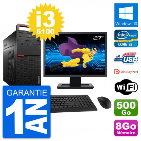PC Tour Lenovo M700 Ecran 27" Intel i3-6100 RAM 8Go Disque 500Go Windows 10 Wifi