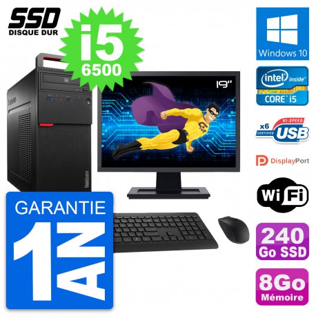PC Tour Lenovo M700 Ecran 19" Intel i5-6500 RAM 8Go SSD 240Go Windows 10 Wifi
