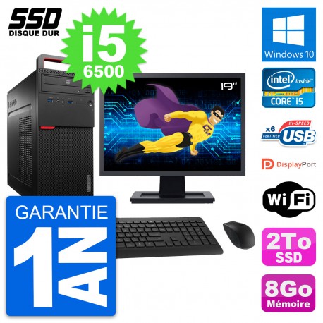 PC Tour Lenovo M700 Ecran 19" Intel Core i5-6500 RAM 8Go SSD 2To Windows 10 Wifi
