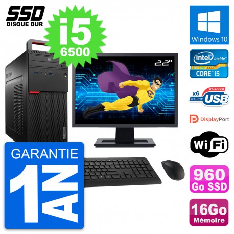 PC Tour Lenovo M700 Ecran 22" Intel i5-6500 RAM 16Go SSD 960Go Windows 10 Wifi