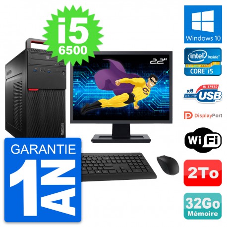 PC Tour Lenovo M700 Ecran 22" Intel i5-6500 RAM 32Go Disque 2To Windows 10 Wifi