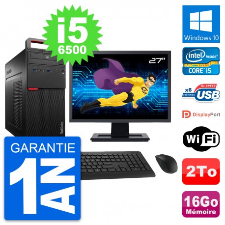 PC Tour Lenovo M700 Ecran 27" Intel i5-6500 RAM 16Go Disque 2To Windows 10 Wifi