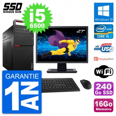 PC Tour Lenovo M700 Ecran 27" Intel i5-6500 RAM 16Go SSD 240Go Windows 10 Wifi