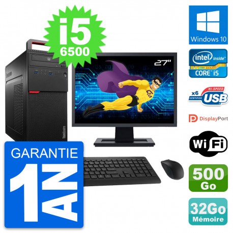 PC Tour Lenovo M700 Ecran 27" Core i5-6500 RAM 32Go Disque 500Go Windows 10 Wifi