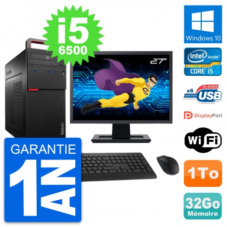 PC Tour Lenovo M700 Ecran 27" Intel i5-6500 RAM 32Go Disque 1To Windows 10 Wifi