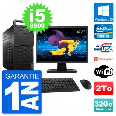 PC Tour Lenovo M700 Ecran 27" Intel i5-6500 RAM 32Go Disque 2To Windows 10 Wifi