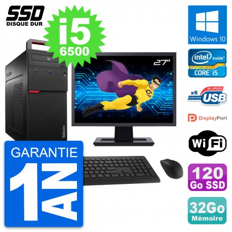 PC Tour Lenovo M700 Ecran 27" Intel i5-6500 RAM 32Go SSD 120Go Windows 10 Wifi