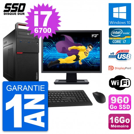 PC Tour Lenovo M700 Ecran 19" Intel i7-6700 RAM 16Go SSD 960Go Windows 10 Wifi