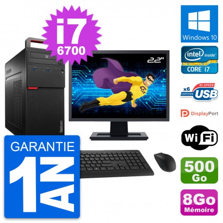 PC Tour Lenovo M700 Ecran 22" Intel i7-6700 RAM 8Go Disque 500Go Windows 10 Wifi