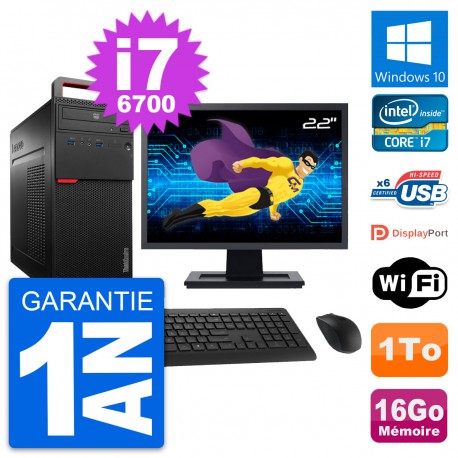 PC Tour Lenovo M700 Ecran 22" Intel i7-6700 RAM 16Go Disque 1To Windows 10 Wifi