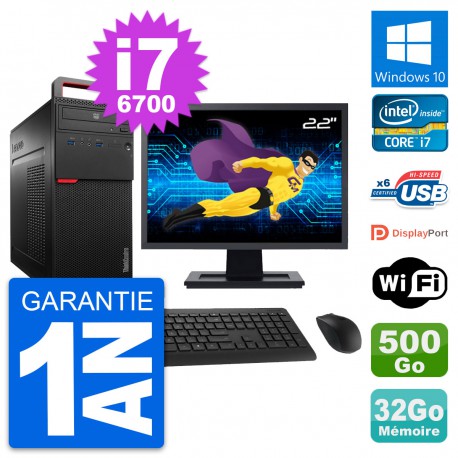 PC Tour Lenovo M700 Ecran 22" Core i7-6700 RAM 32Go Disque 500Go Windows 10 Wifi
