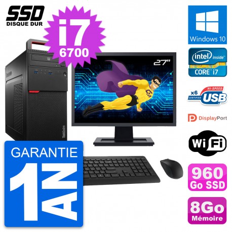 PC Tour Lenovo M700 Ecran 27" Intel i7-6700 RAM 8Go SSD 960Go Windows 10 Wifi