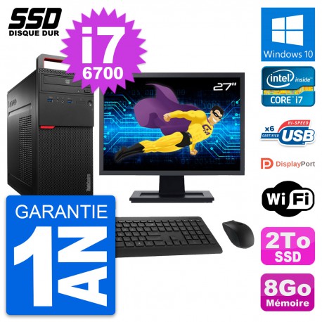PC Tour Lenovo M700 Ecran 27" Intel Core i7-6700 RAM 8Go SSD 2To Windows 10 Wifi