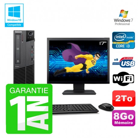 PC Lenovo M91p SFF Intel I3-2120 8Go Disque 2To Graveur Wifi W7 Ecran 17"