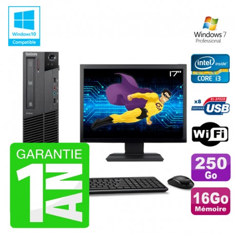 PC Lenovo M91p SFF Intel I3-2120 16Go Disque 250Go Graveur Wifi W7 Ecran 17"