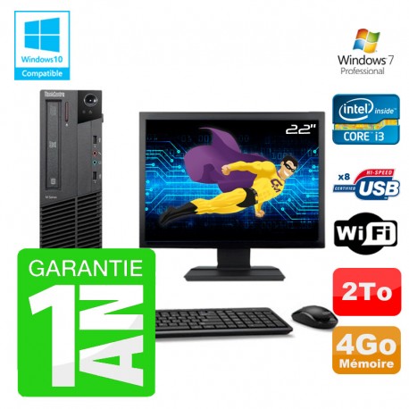 PC Lenovo M91p SFF Intel I3-2120 4Go Disque 2To Graveur Wifi W7 Ecran 22"