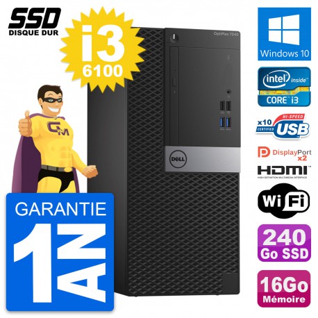 PC Tour Dell OptiPlex 7040 Intel i3-6100 RAM 16Go SSD 240Go HDMI Windows 10 Wifi