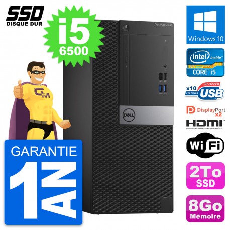 PC Tour Dell OptiPlex 7040 Intel i5-6500 RAM 8Go SSD 2To HDMI Windows 10 Wifi