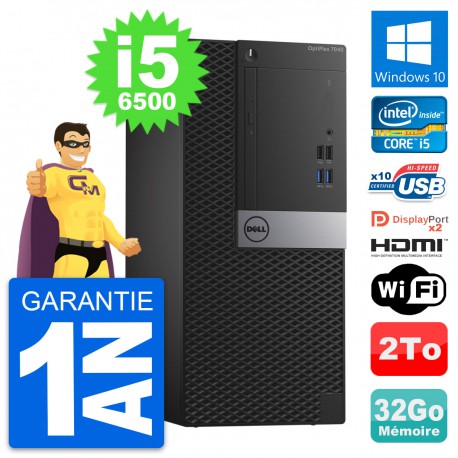 PC Tour Dell OptiPlex 7040 Core i5-6500 RAM 32Go Disque 2To HDMI Windows 10 Wifi