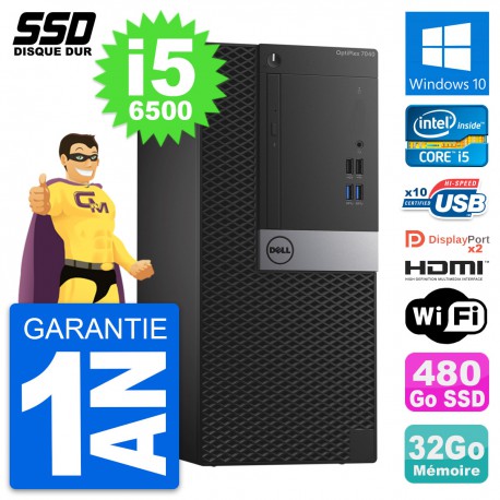 PC Tour Dell OptiPlex 7040 Core i5-6500 RAM 32Go SSD 480Go HDMI Windows 10 Wifi