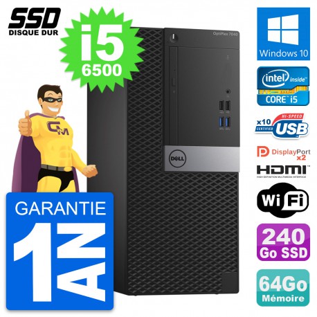 PC Tour Dell OptiPlex 7040 Core i5-6500 RAM 64Go SSD 240Go HDMI Windows 10 Wifi