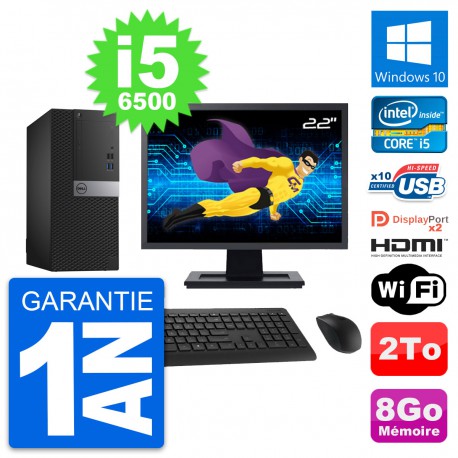 PC Tour Dell 7040 Ecran 22" Core i5-6500 RAM 8Go Disque 2To HDMI Windows 10 Wifi