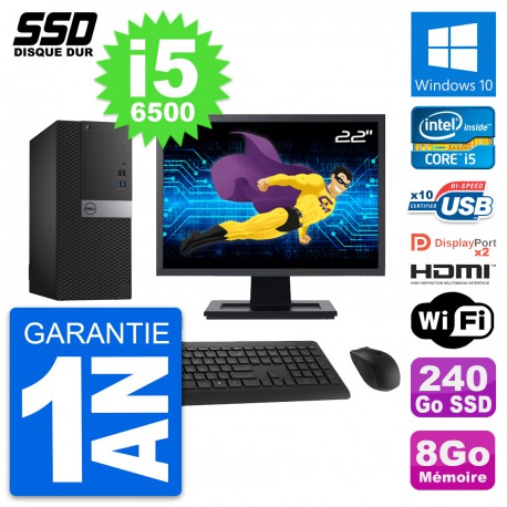 PC Tour Dell 7040 Ecran 22" Intel i5-6500 RAM 8Go SSD 240Go HDMI Windows 10 Wifi