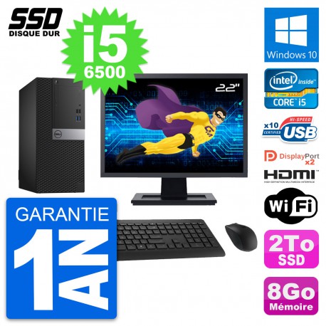 PC Tour Dell 7040 Ecran 22" Intel i5-6500 RAM 8Go SSD 2To HDMI Windows 10 Wifi