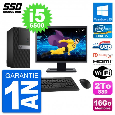PC Tour Dell 7040 Ecran 22" Intel i5-6500 RAM 16Go SSD 2To HDMI Windows 10 Wifi