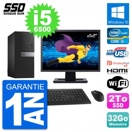 PC Tour Dell 7040 Ecran 22" Intel i5-6500 RAM 32Go SSD 2To HDMI Windows 10 Wifi