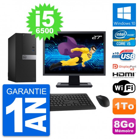 PC Tour Dell 7040 Ecran 27" Core i5-6500 RAM 8Go Disque 1To HDMI Windows 10 Wifi