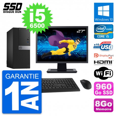 PC Tour Dell 7040 Ecran 27" Intel i5-6500 RAM 8Go SSD 960Go HDMI Windows 10 Wifi