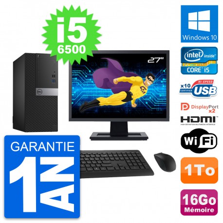 PC Tour Dell 7040 Ecran 27" i5-6500 RAM 16Go Disque 1To HDMI Windows 10 Wifi