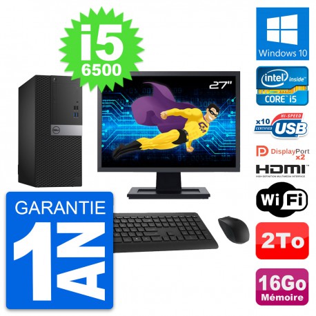 PC Tour Dell 7040 Ecran 27" i5-6500 RAM 16Go Disque 2To HDMI Windows 10 Wifi