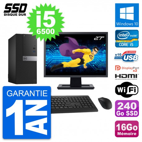 PC Tour Dell 7040 Ecran 27" Core i5-6500 RAM 16Go SSD 240Go HDMI Windows 10 Wifi