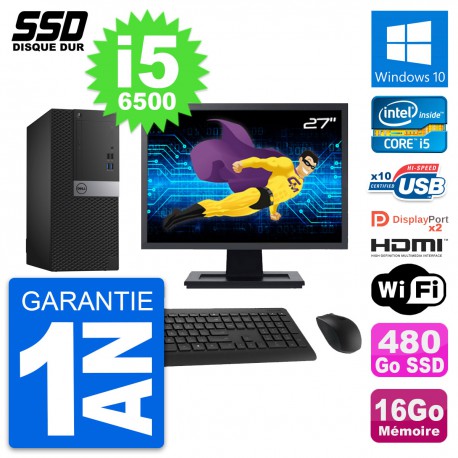 PC Tour Dell 7040 Ecran 27" Core i5-6500 RAM 16Go SSD 480Go HDMI Windows 10 Wifi