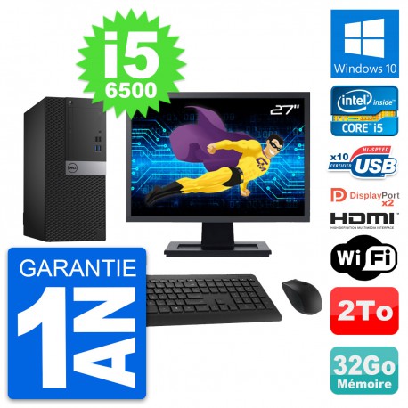 PC Tour Dell 7040 Ecran 27" i5-6500 RAM 32Go Disque 2To HDMI Windows 10 Wifi