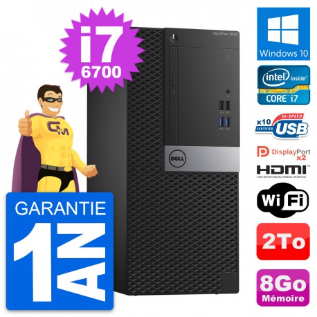PC Tour Dell OptiPlex 7040 Intel i7-6700 RAM 8Go Disque 2To HDMI Windows 10 Wifi