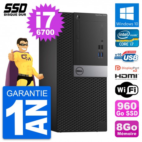 PC Tour Dell OptiPlex 7040 Intel i7-6700 RAM 8Go SSD 960Go HDMI Windows 10 Wifi