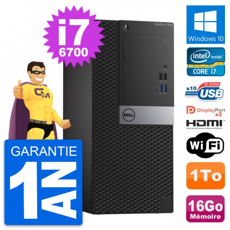 PC Tour Dell OptiPlex 7040 Core i7-6700 RAM 16Go Disque 1To HDMI Windows 10 Wifi